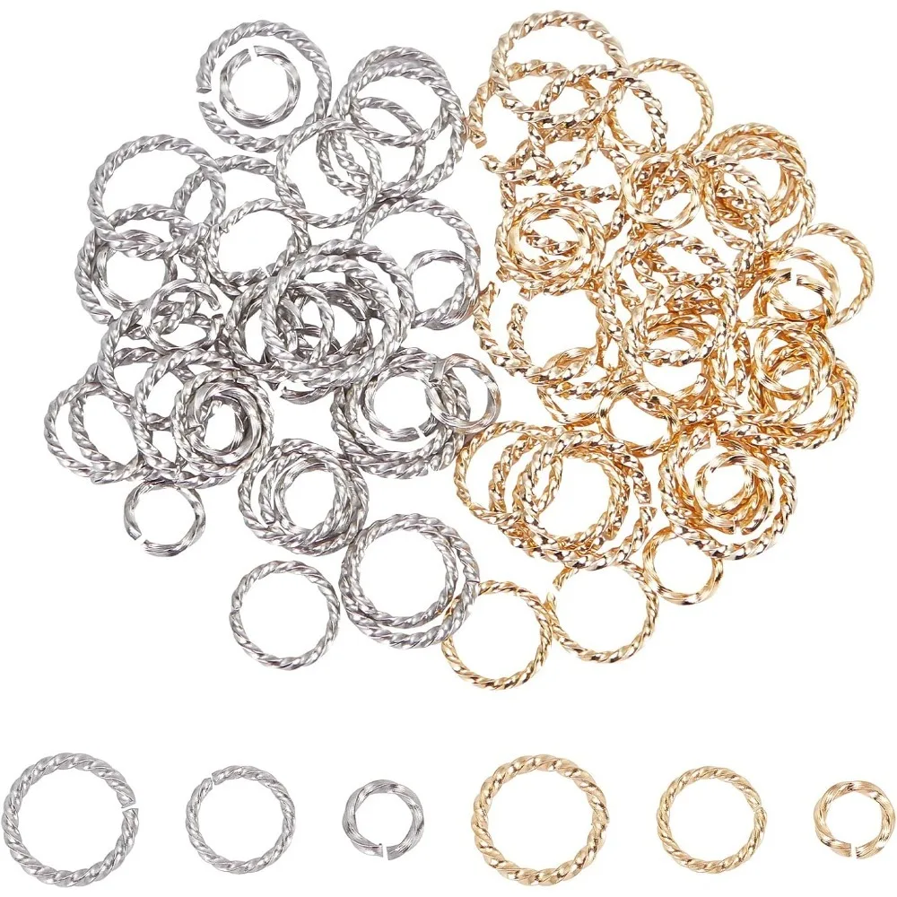 84pcs 6/8/10mm Twisted Open Jump Rings Golden and Stainless Steel Color Stainless Steel Jump Rings Connectors Rings for DIY