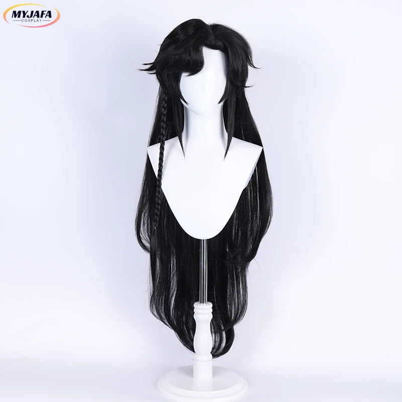 Hua Cheng San Lang Peruca Cosplay, Perucas de cabelo sintético preto, Heaven Official Blessing, Tian Guan Ci Fu, Resistente ao calor