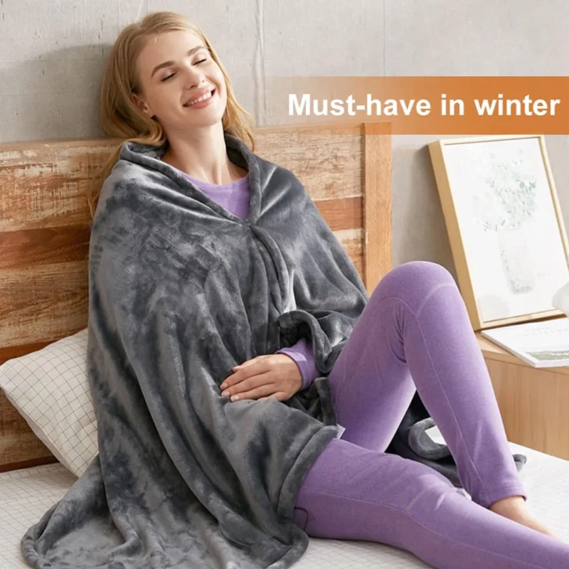 Office USB Electric Heated Blanket 3 Heating Levels Fleece Heated Mat Wearable Body Warmer Blanket  Household ，Machine Washable