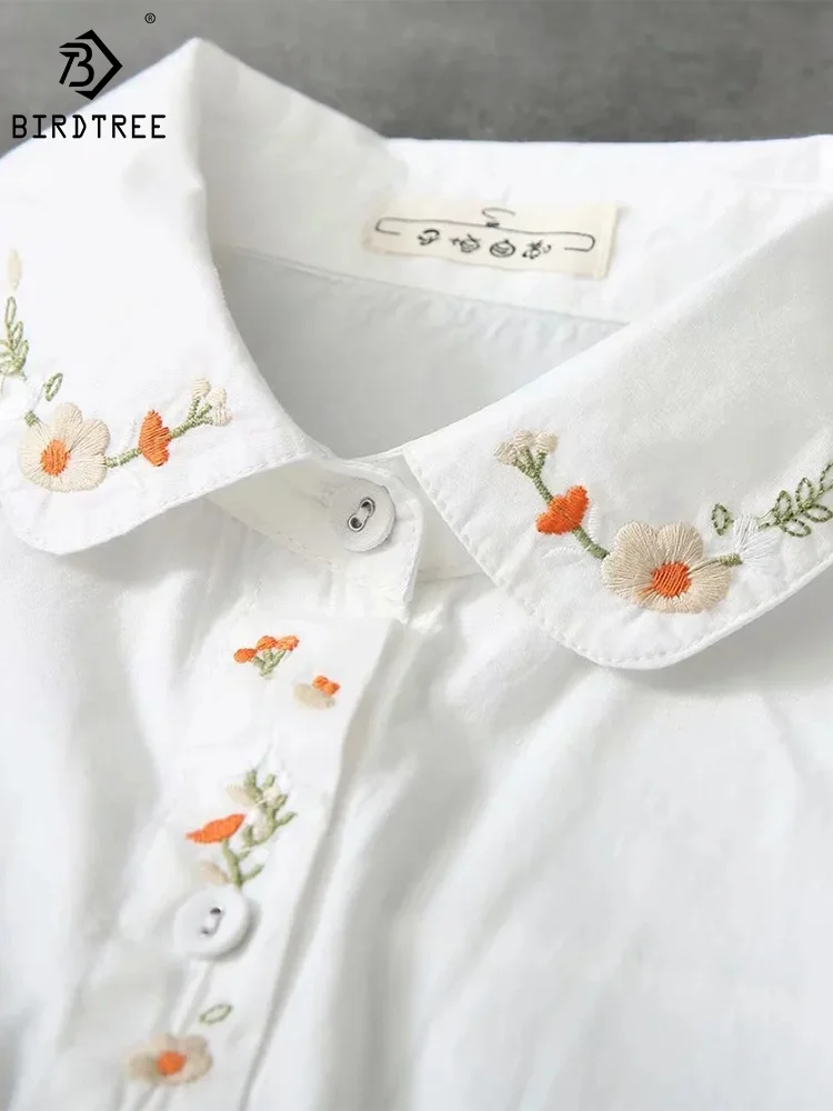 New Cotton White Shirts Women Turn Down Collar Embroidered Long Sleeve Button Casual Tops Girl\'s Loose Blouse Fall T37513JM