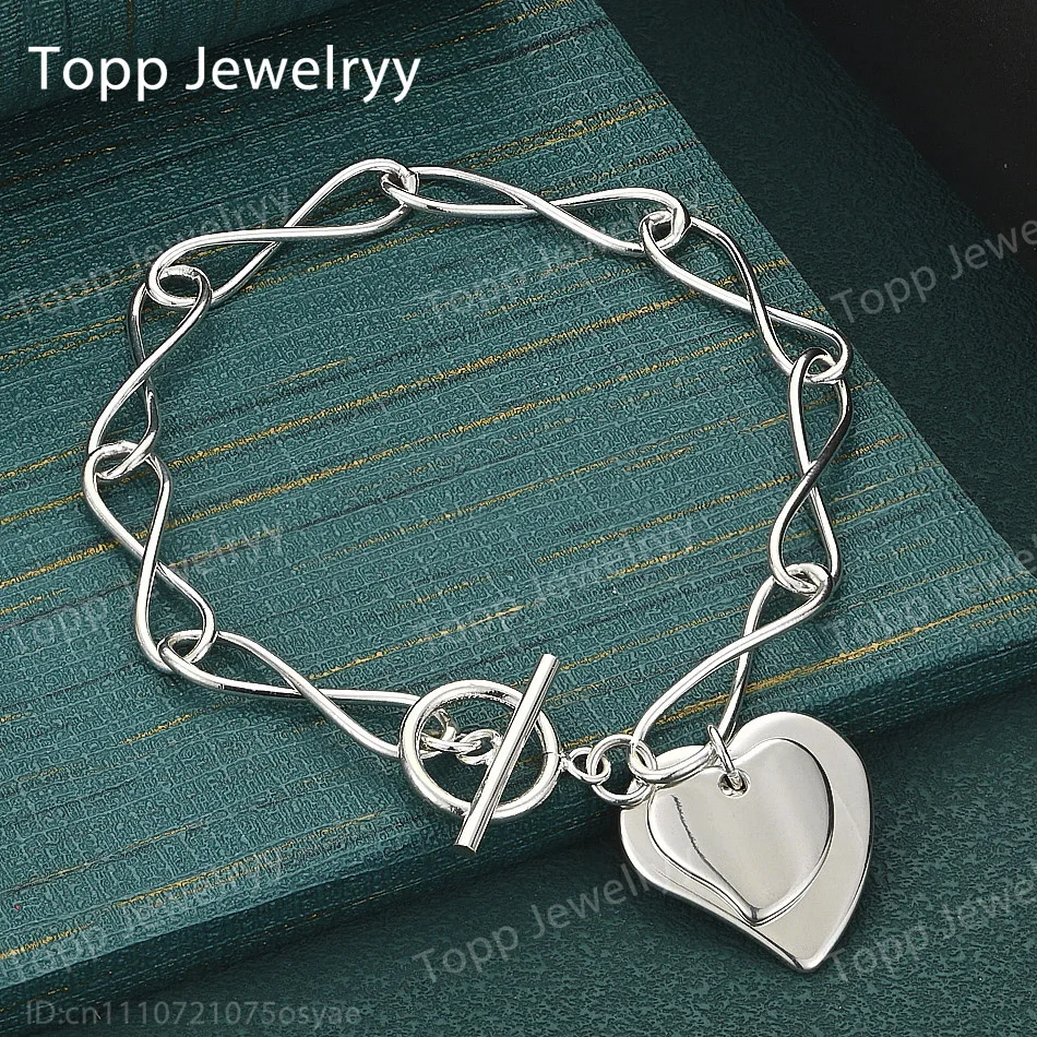 925 Sterling Silver Exquisite Shiny Double Layer Heart Bracelet Women Fashion Party Favor Wedding Accessories