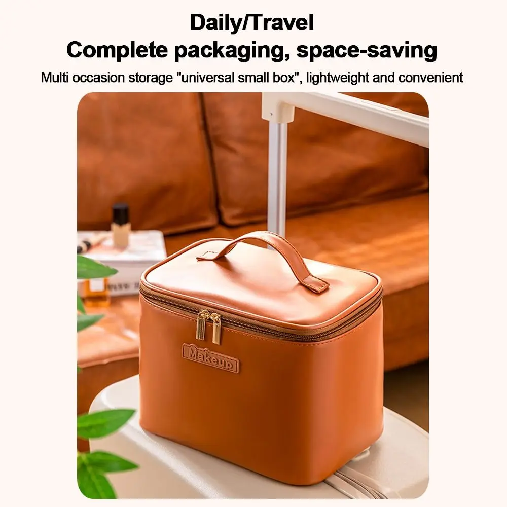 Trendy Large Capacity Makeup Bag PU Water-resistant Makeup Organizer Portable Multi-functional Travel Storage Pouch for Women