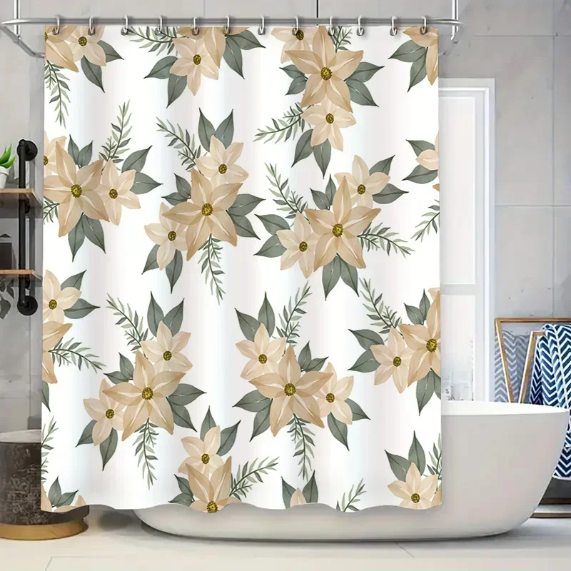 

~O~Modern Floral Print Shower Curtain Waterproof Bath Decor Peachy Pink White Green 180x274cm Flower Pattern Shower Curtains Hom
