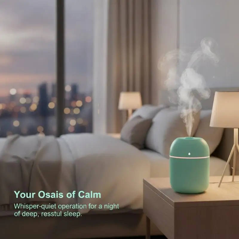 Mini Portable Ultrasonic Air Humidifier Gentle Luminous 200ML Leakproof Continuous Spray for Travel Business Trip Use
