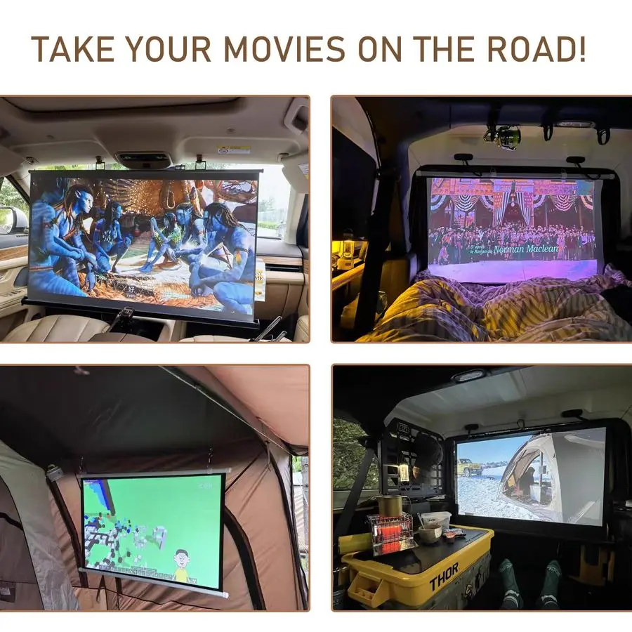 شاشة بروجيكتور للسيارة، 40 بوصة 169، سحب للأسفل وتدحرج تلقائي، قابلة للطي وصغيرة، شاشة عرض صغيرة قابلة للسحب، 4K HD