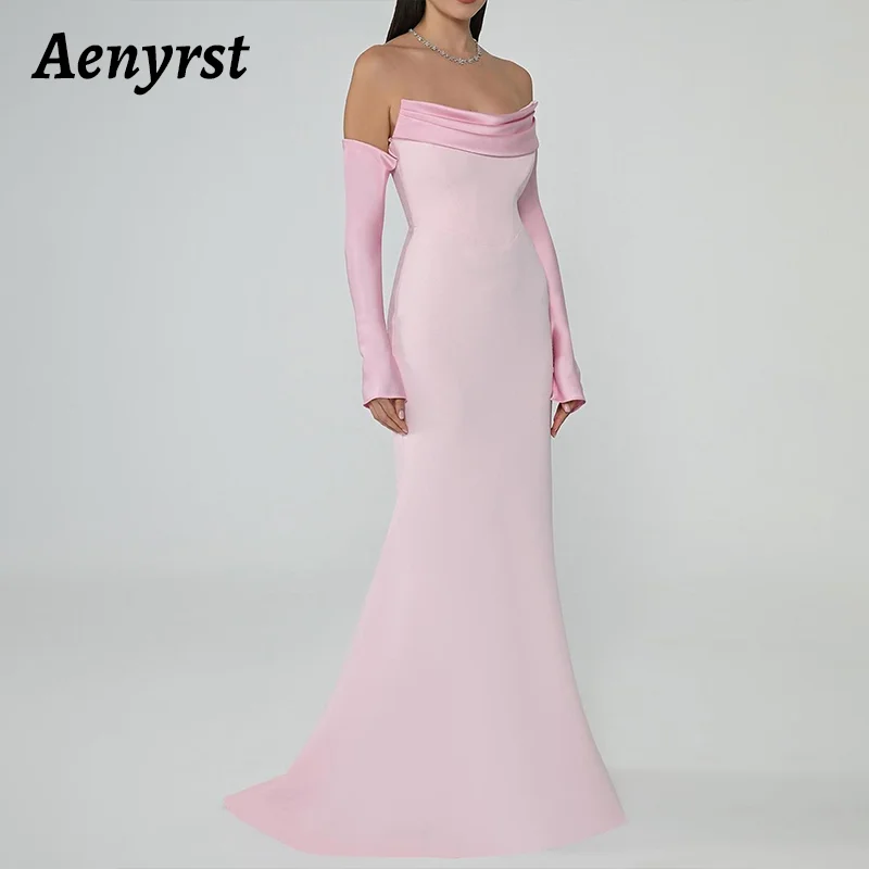 Aenyrst Elegant Pink customizd Prom Dress Women Off Shoulder Simple Party Evening Dresses Floor Length Special Occasion Gown