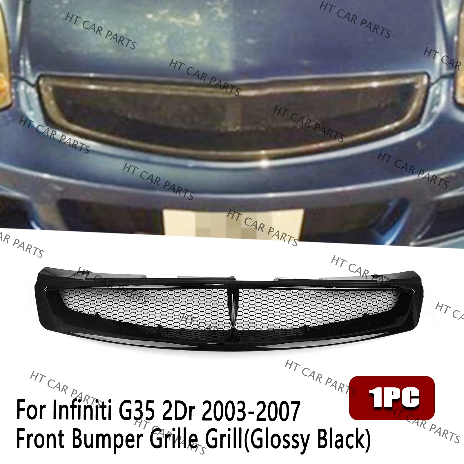 

For Infiniti G35 2003-2007 Coupe 2Door 2003 2004 2005 2006 2007 1PCS Gloss Black of Front Bumper Grille Cover