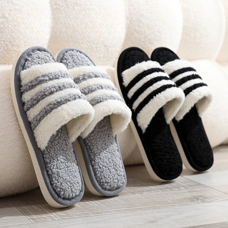 

Open Toe House Slippers for Women Men Indoor Soft Simple Stripes Cotton Shoes Autumn Memory Foam Bedroom Flat Slippers Wholesale