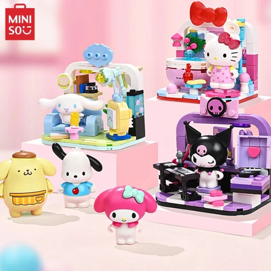 

MINISO Sanrio Home Life Large Particle Building Blocks Kawaii Hello Kitty Kuromi Puzzle Ornaments Children's Toys Birthday Gifts