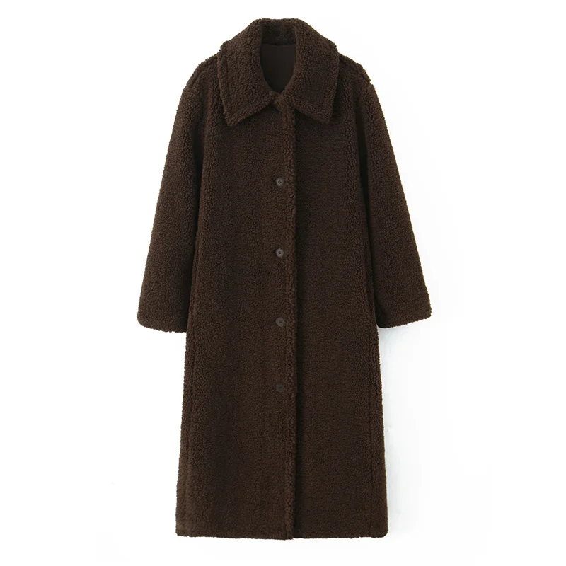 

Women's Coat 2025 Winter New Style Chestnut Brown Long-Sleeve Single-Breasted Simple Warm Coat Jacket Casual Fashion Versatile