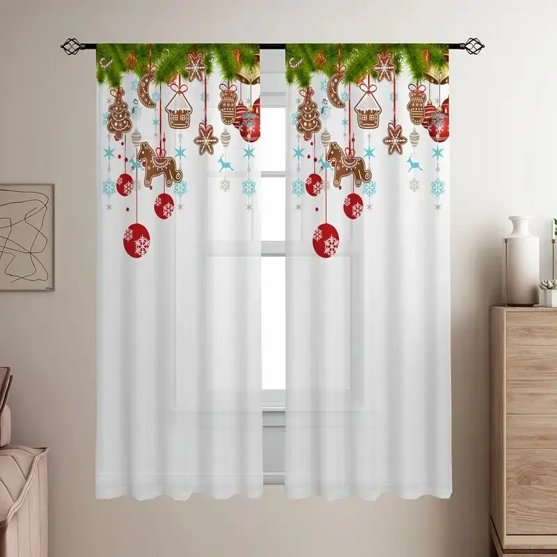 2pcs -Christmas decorations, Christmas trees, Christmas snowflakes print curtains, pole bag curtains, home decoration,