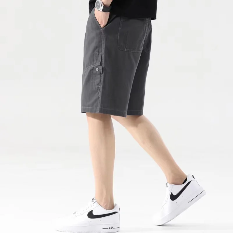 2023 Summer New Trend Men\'s Clothing Loose Oversized Fashion Casual Solid Color Straight Elastic Waist Drawstring Cargo Shorts