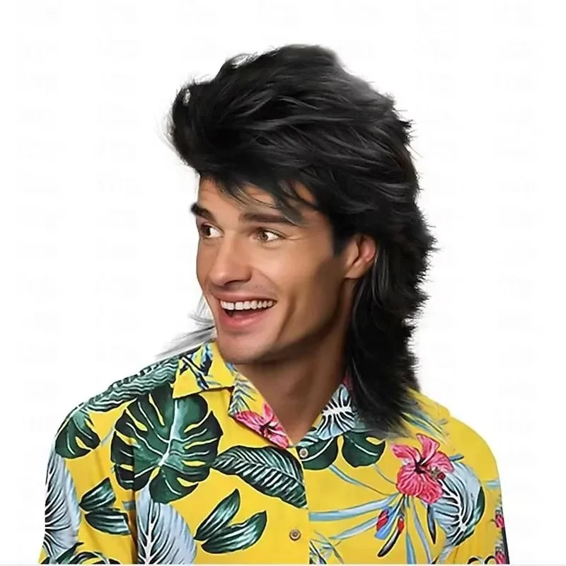 QQXCAIW Synthetic Hair Mullet Wigs for Men 70s & 80s Costume Party Synthetic Wigs Man Costume Party