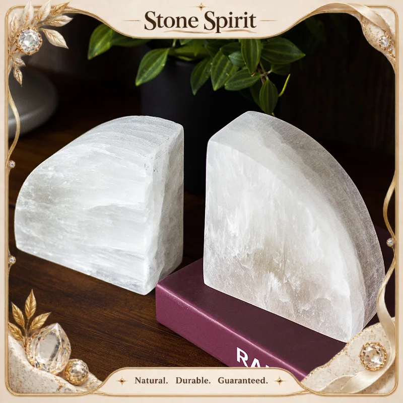 【Natural】White Onyx Natural Gypsum Mine Bookend Real Stone Study Stationery Bookshelves Book Holder Book Stand Home Decoration