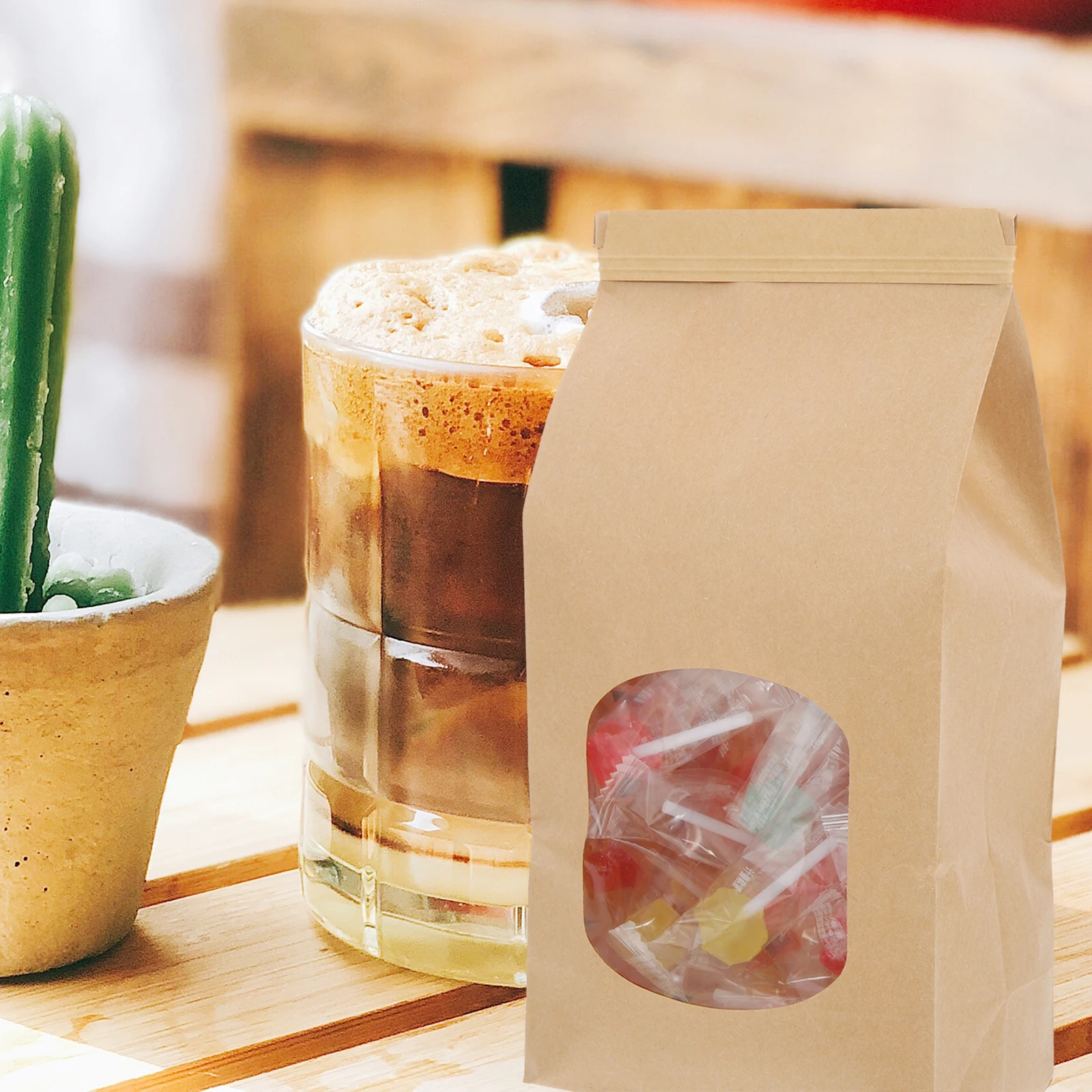 

100 шт., крафт-бумага, пакеты для печенья, ламинированные полиэтиленовые пакеты для печенья, упаковка для закусок, конфет, сумка для вечеринок, сумки для лакомств для вечеринок