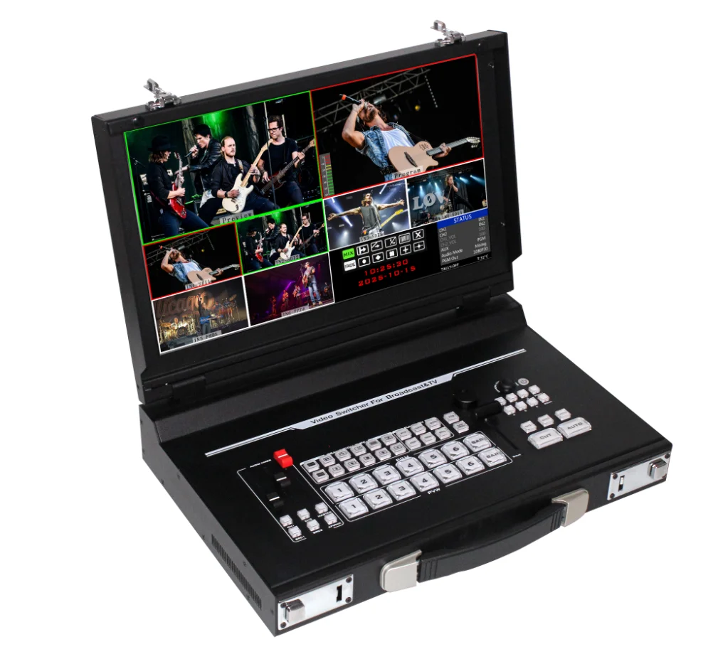 hit productVMix Portable 6-Channel 1080P 60fps Video Switcher Mixer for Input 15.6 Inch LCD Display USB3.0 UVC Live Streaming 1