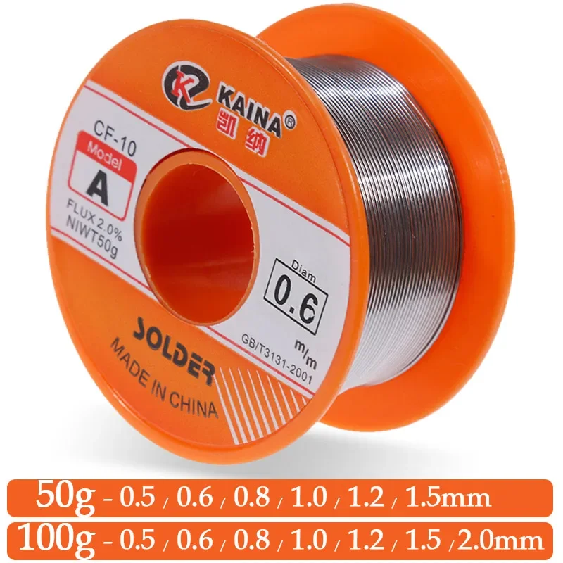 Flux 2.0% 45FT Solder Wire Tin Lead Wire Wick for Soldering Irons Melt Rosin Core High Purity Roll Welding Wires Diam 0.5-2.0mm