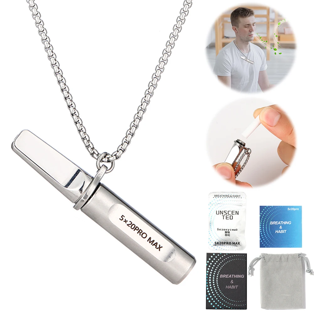 قلادة من الفولاذ المقاوم للصدأ للإقلاع عن التدخين وتخفيف القلق بفم مسطح مضاد للاستلقاء من أجل الهدوء الطبيعي وتخفيف التوتر #3