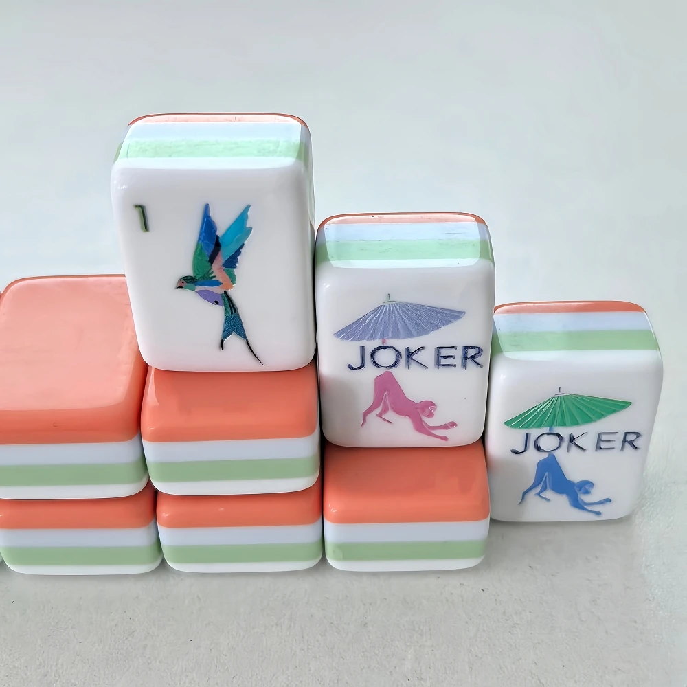 Hot Sale Coral Orange Mahjong Tiles Luxury American Mahjong Set 4-Layer Acrylic Travel Mah Jongg Sets for Adult Board Games Gift