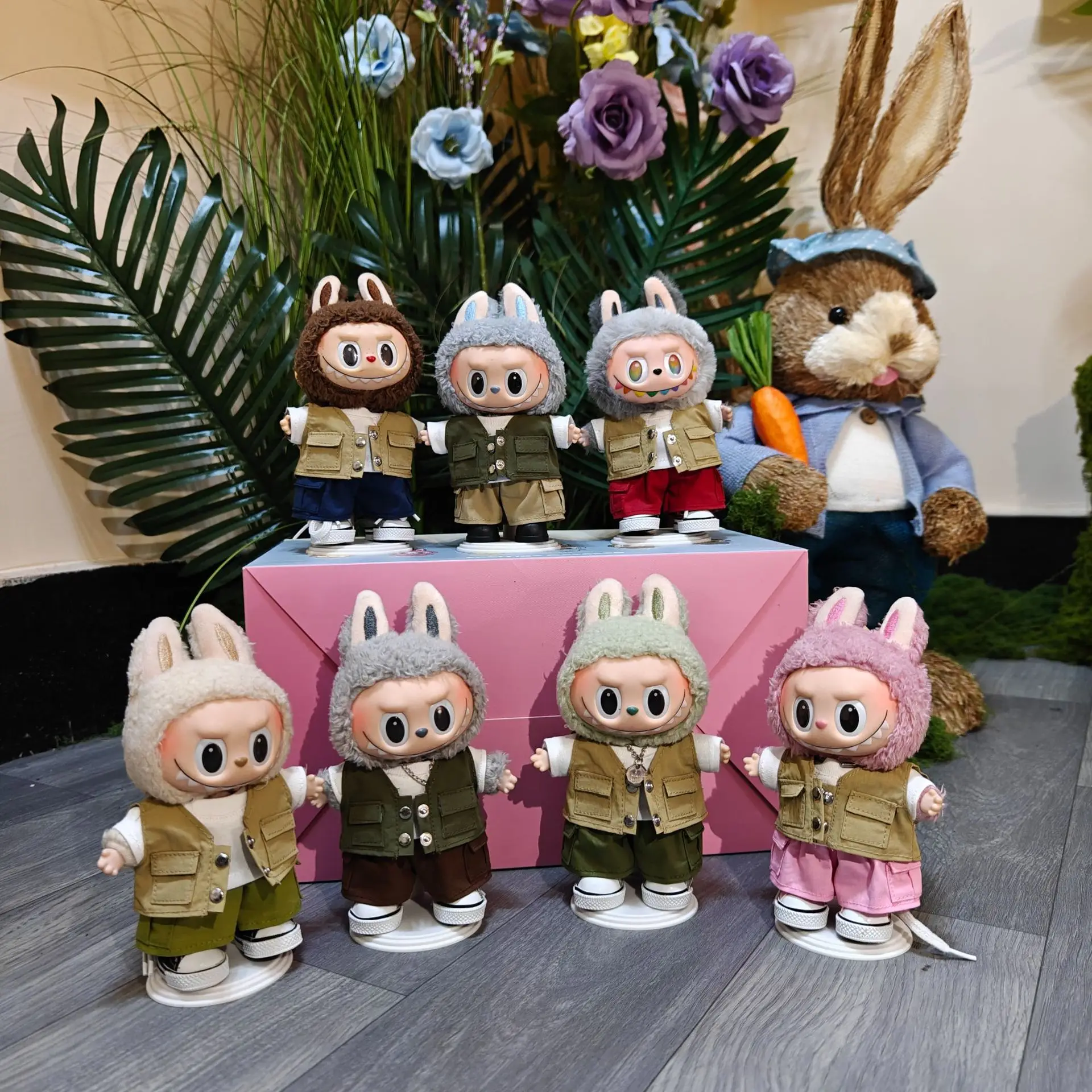 

Жилет, футболка, рабочие брюки для 17 см, одежда для куклы Labubu V3, аксессуары, плюшевая кукольная одежда, Ropa Labubu