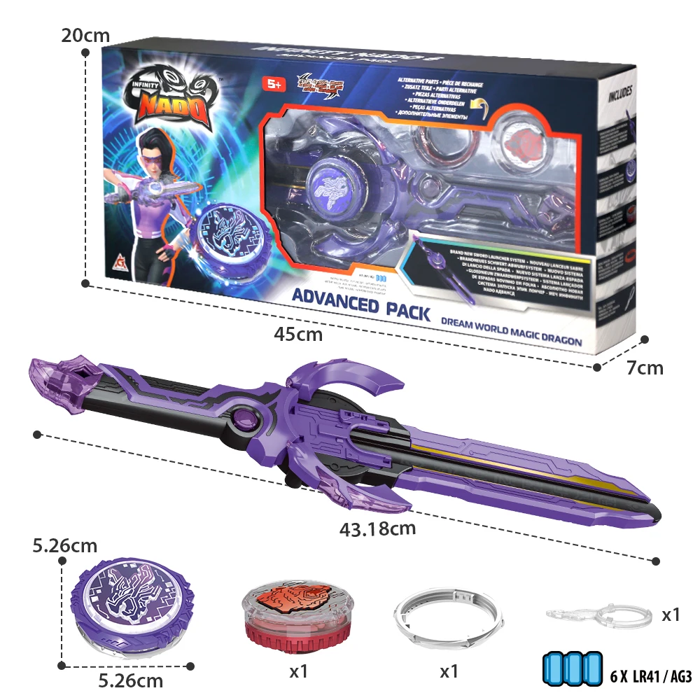 Infinity Nado 6 Advanced Pack-Dream World Magic Dragon Glowing Spinning Top Gyro Advanced Sword Launcher Anime Kid Toy Gift