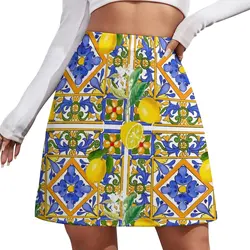 Fruit Print Skirt Oranges And Lemons Streetwear Casual Skirts Women Kawaii Mini Skirt Custom Clothing Gift Idea