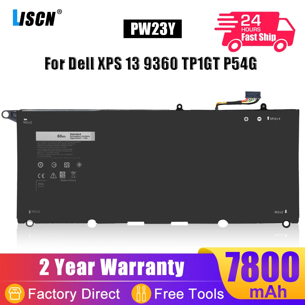 

LISCN 7.6V 60Wh PW23Y Laptop Battery for DELL XPS 13 9360 13-9360-D1605T 13-9360-D1605G 13-9360-D1705G RNP72 TP1GT P54G P54G002