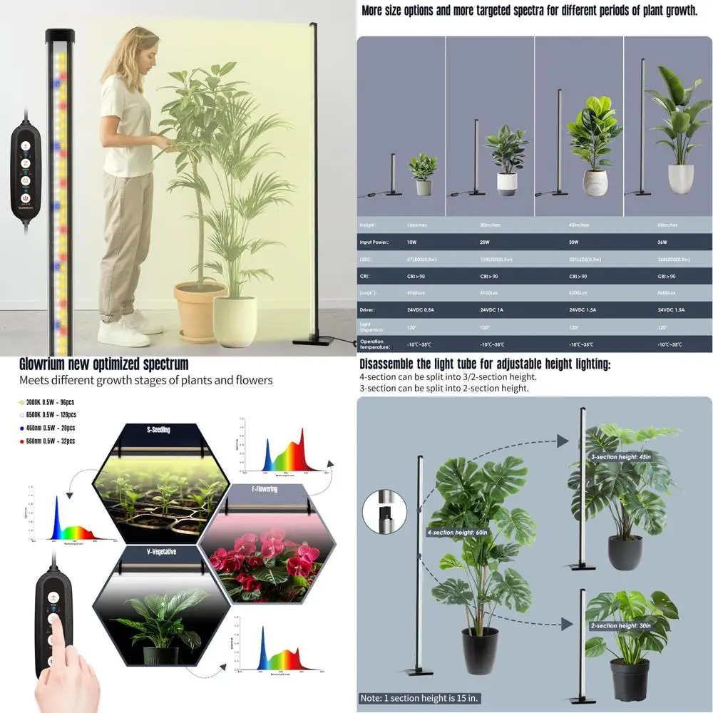 

Full Spectrum 36W LED Vertical Plant Grow Lights with Auto-Timer for Indoor Plants, Ideal for Full-Spectrum Growth