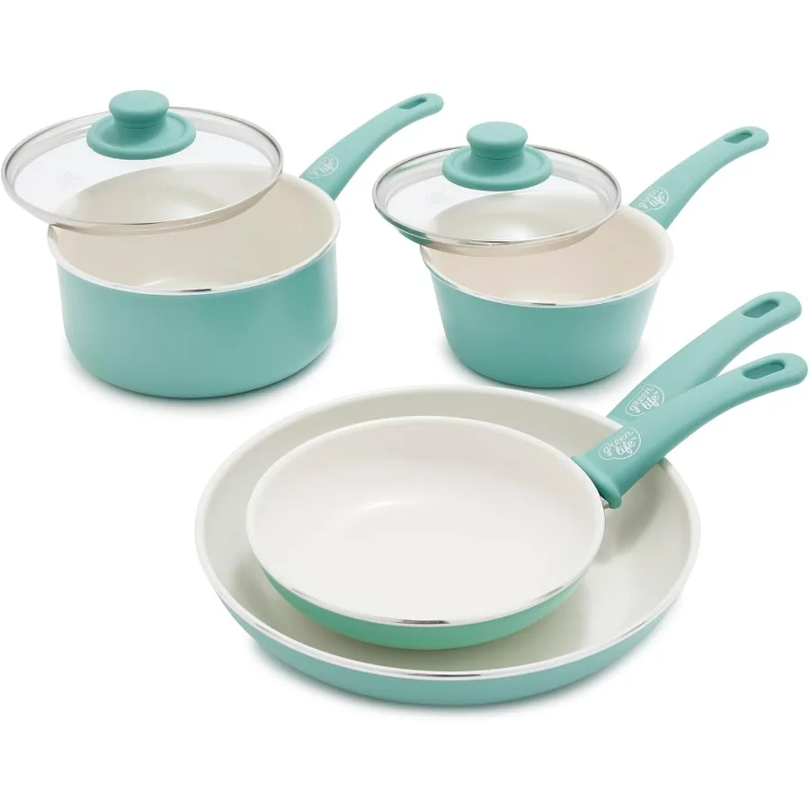 

Набор здоровых керамических антипригарных покрытий с мягкой ручкой, сковорода 7 и 10 дюймов, блюдца 1 карат и 2 карата с крышками PFAS и PFOAFree Dishwas