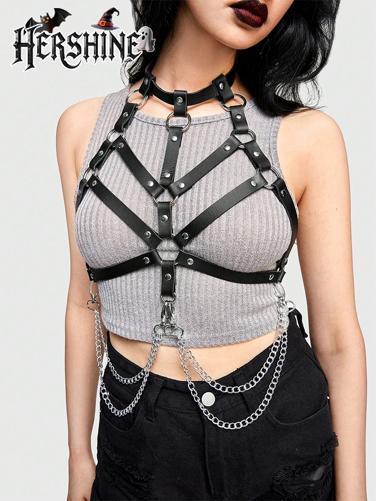 HERSHINE Set da 1 pezzo di decorazione a catena nera da donna, tracolla Y2K, gotico scuro, accessori per Halloween, accessori per il sesso da discoteca