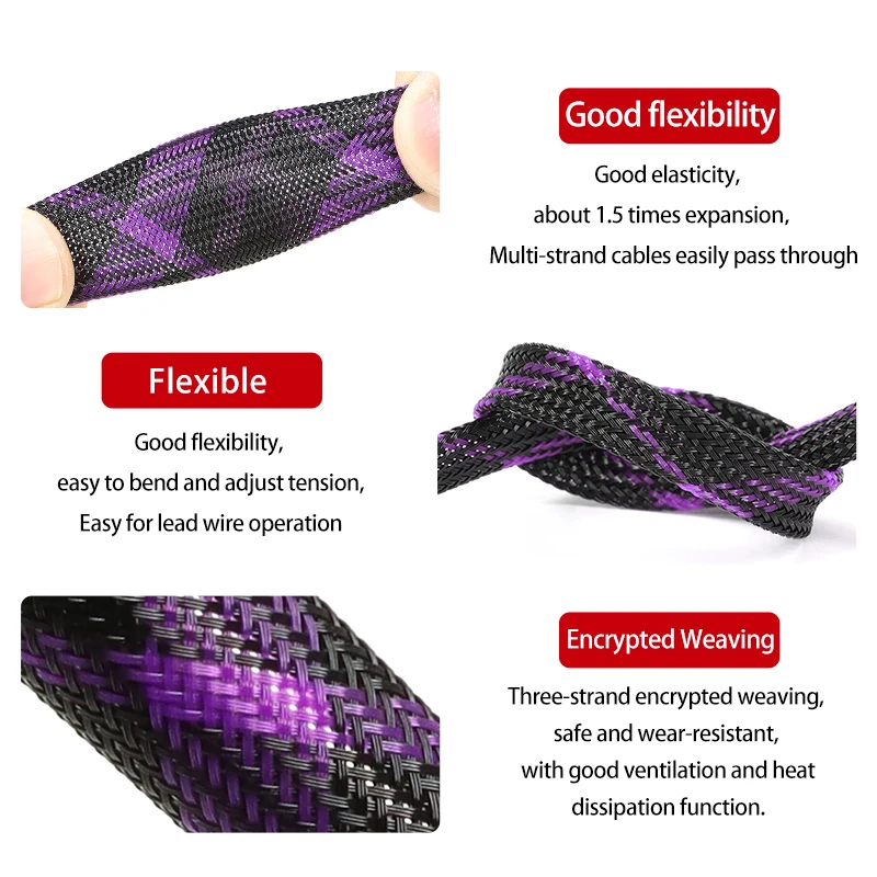 3m Expandable Sleeve 2mm - 40mm PET Insulated Braided Sleeving Data Line Protection Flame-Retardant Wire Cable Wrap Sheath