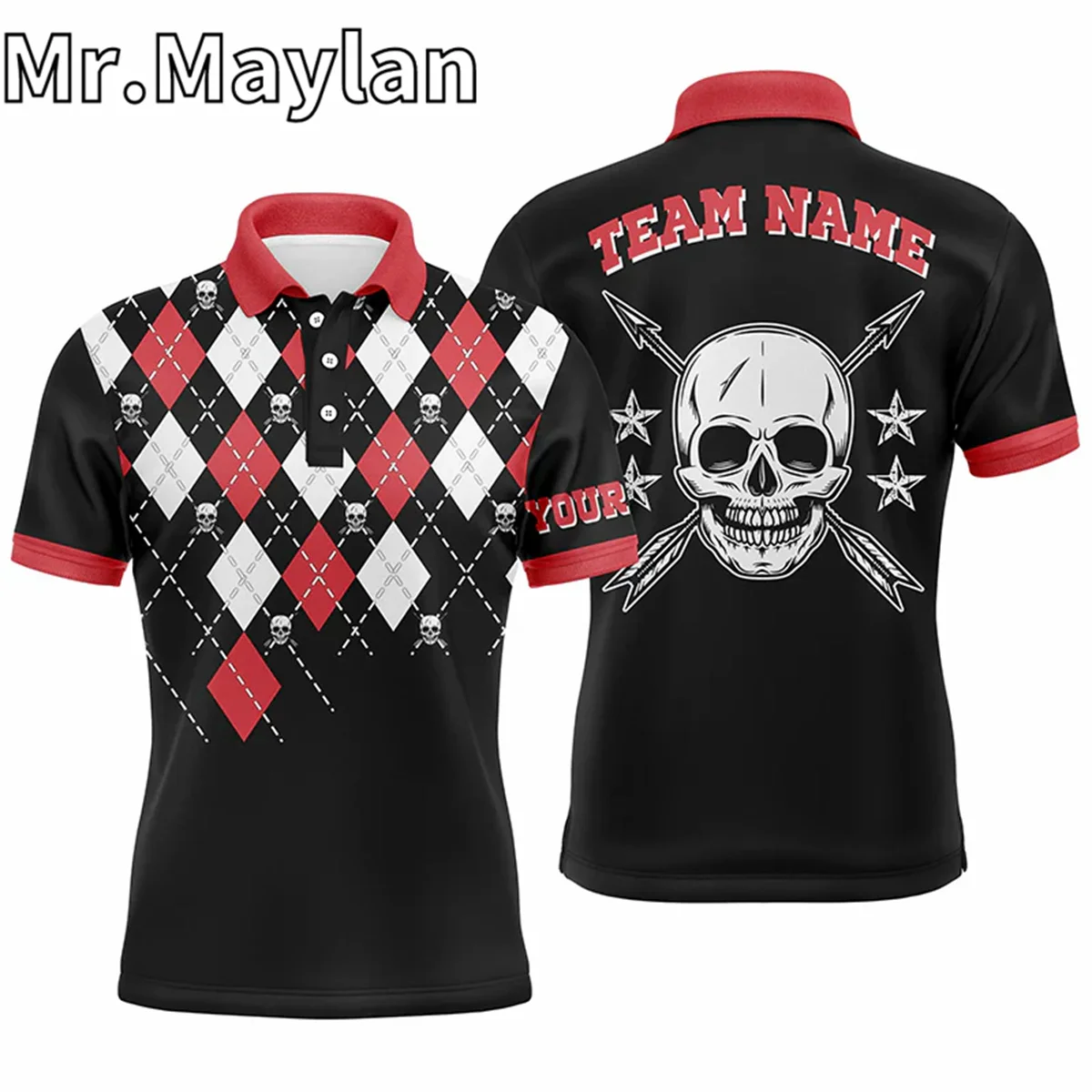 3D Personalized Archery Skull Arrow Custom Argyle Pattern Sport Polo Shirt For Men Idea Gifts For Archers Summer Unisex Tee Tops