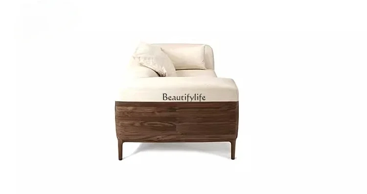jj *Nordic simple leather sofa modern North American black walnut all solid wood leather