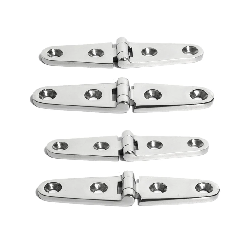 4Pcs 316 Stainless Steel Marine Boat Strap Hinges with 4 Holes Heavy Duty Mirror Polish Door Strap Hinge Accessories