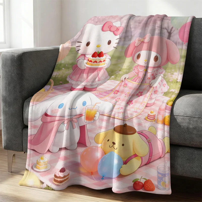 

Плед Sanrio Pink Picnic из фланели: мягкий, уютный, плюшевый плед-накидка для дивана, кровати, офиса, для сна, путешествий, кемпинга. Милый подарок для девочек.
