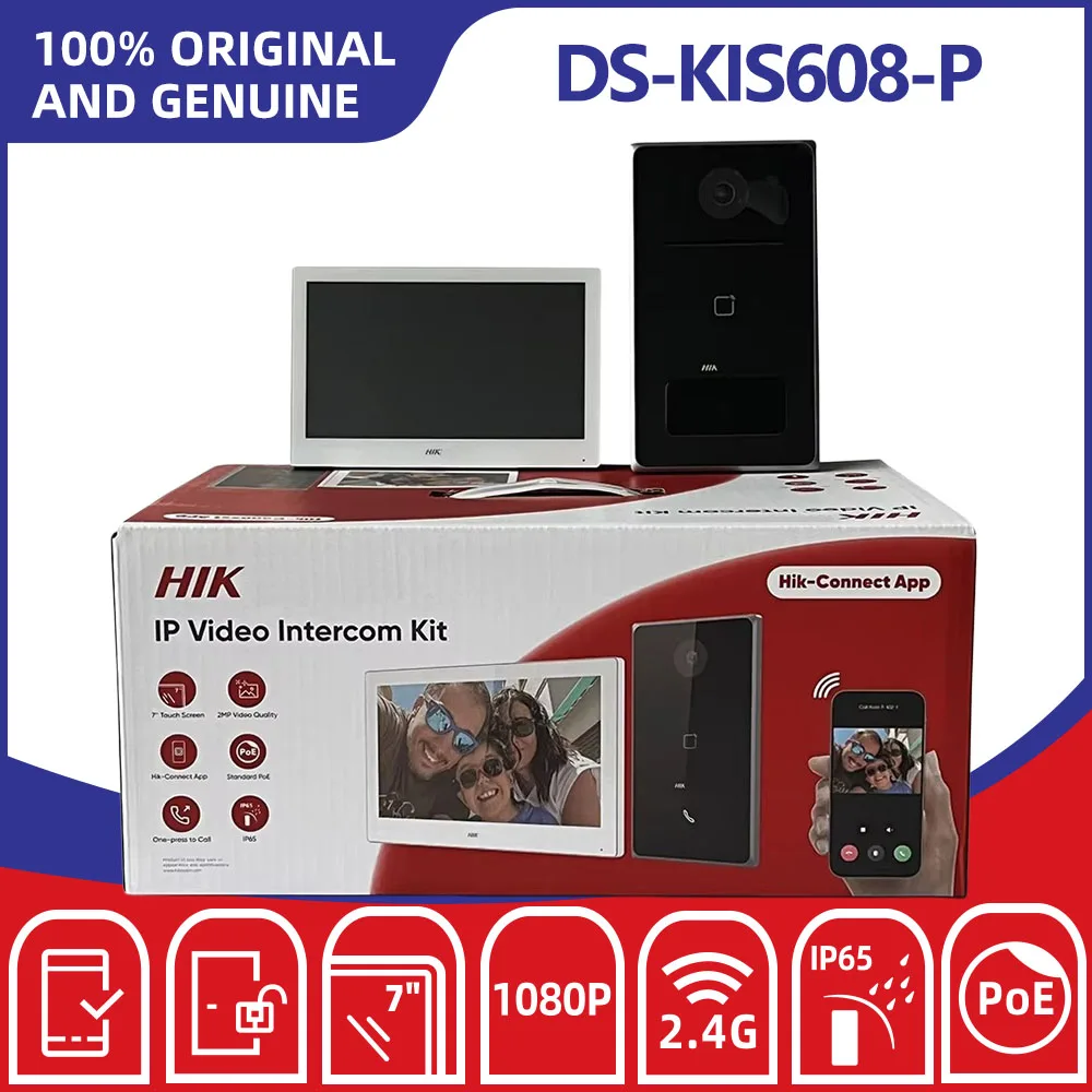 Hikvision DS-KIS608-P IP Video Intercom Kit 7 Inch WiFi Indoor Monitor Door Station Night Vision Home Security Two Way Audio
