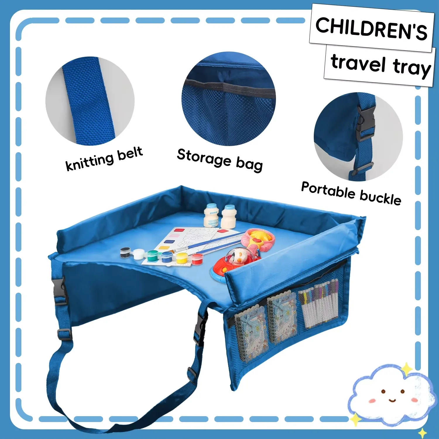 3-in-1 Kids Activity Tray Foldable Desk with Tablet Holder Mesh Pocket Storage Organizer Portable Learning Play Table for Home