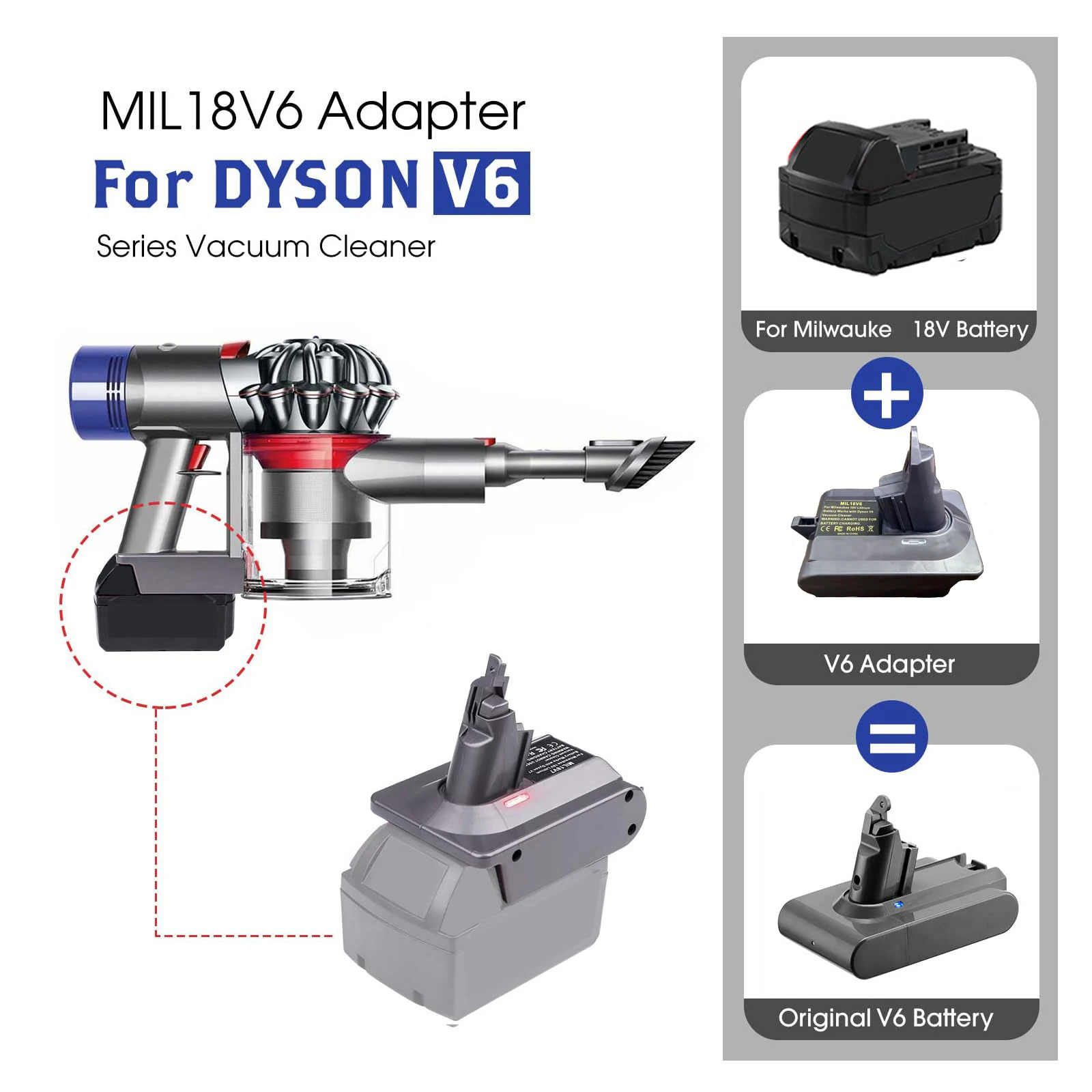 Battery Adapter MIL18V6 for Milwaukee 18V Battery Converted To for Dyson V6 Fluffy Vacuum Battery for Dyson V6 Vacuum Cleaner