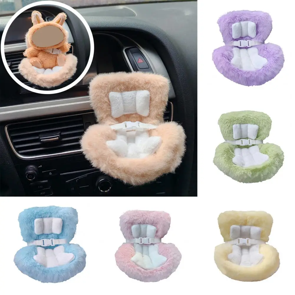 

Car Vent Clip Accessory Plush Cushioned Car Seat with Air Vent Clip Desktop Stand Cute Safety Belt for 17cm for Collectors