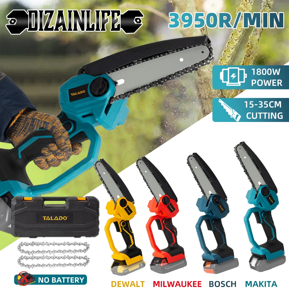 6 Inch Mini Chainsaw Cordless Woodworking Handheld Electric Saw Cutting Power Tool Fit Makita/Dewalt/Milwaukee/Bosch 18V Battery