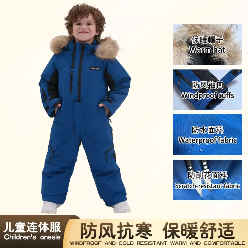Children's Ski Suit Set Bag Onesie Outdoor Ice Sports Warm and Wear-resistant Children's Clothing One-piece Ski Suit