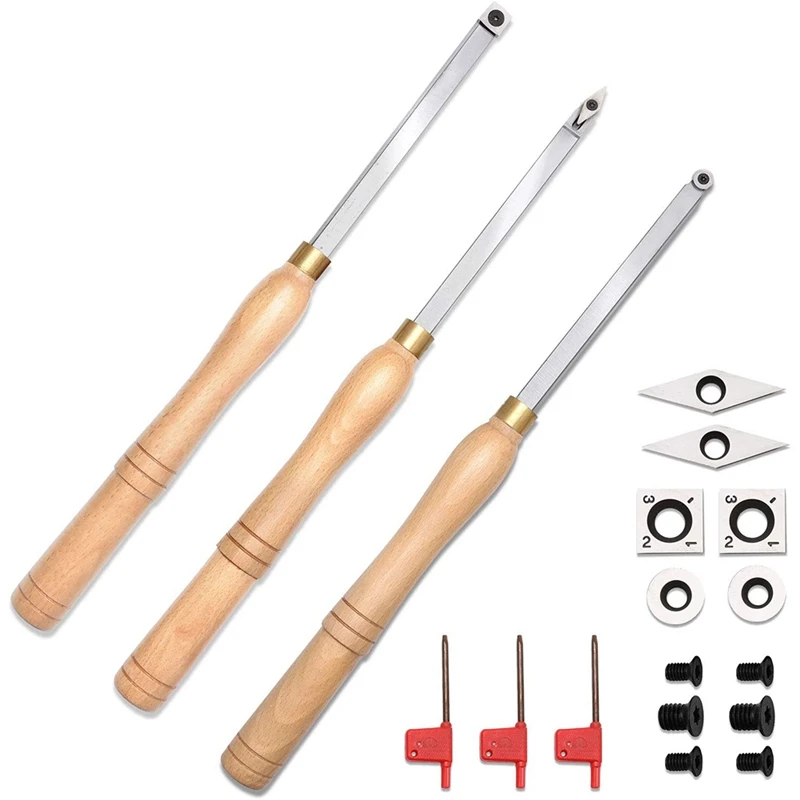 Woodturning Carbide Lathe Tools,Includes Replacement Cutter Inserts 6 Pcs, Screws And Key Star Wrenches