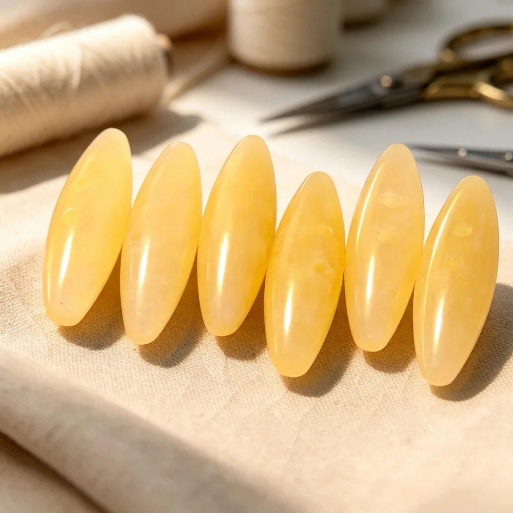 Natural Antique Yellow Jade Olive Buttons – Elliptical Stone Buttons for Coats, Cardigans & Designer Projects
