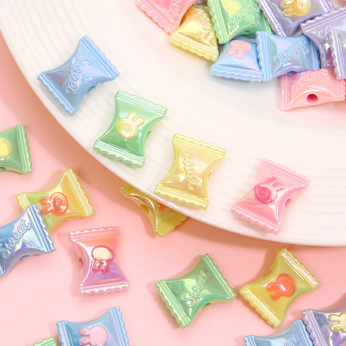 4/10 قطعة 17x21 مللي متر الاكريليك رسمت أرنب صغير حبات الحلوى لطيف وممتع ل أساور يدوية القلائد المعلقات مجوهرات اكسسوارات