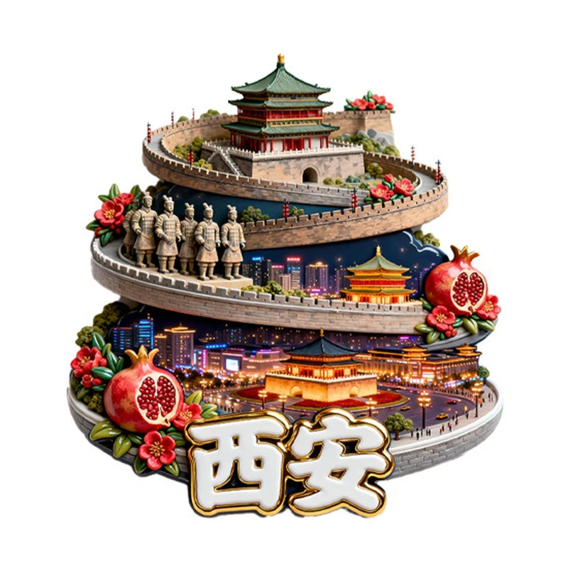 Xi'an City Tower Terracotta Warriors, China 3D Metal Fridge Magnets Tourism Souvenirs Refrigerator Magnetic Stickers Gift