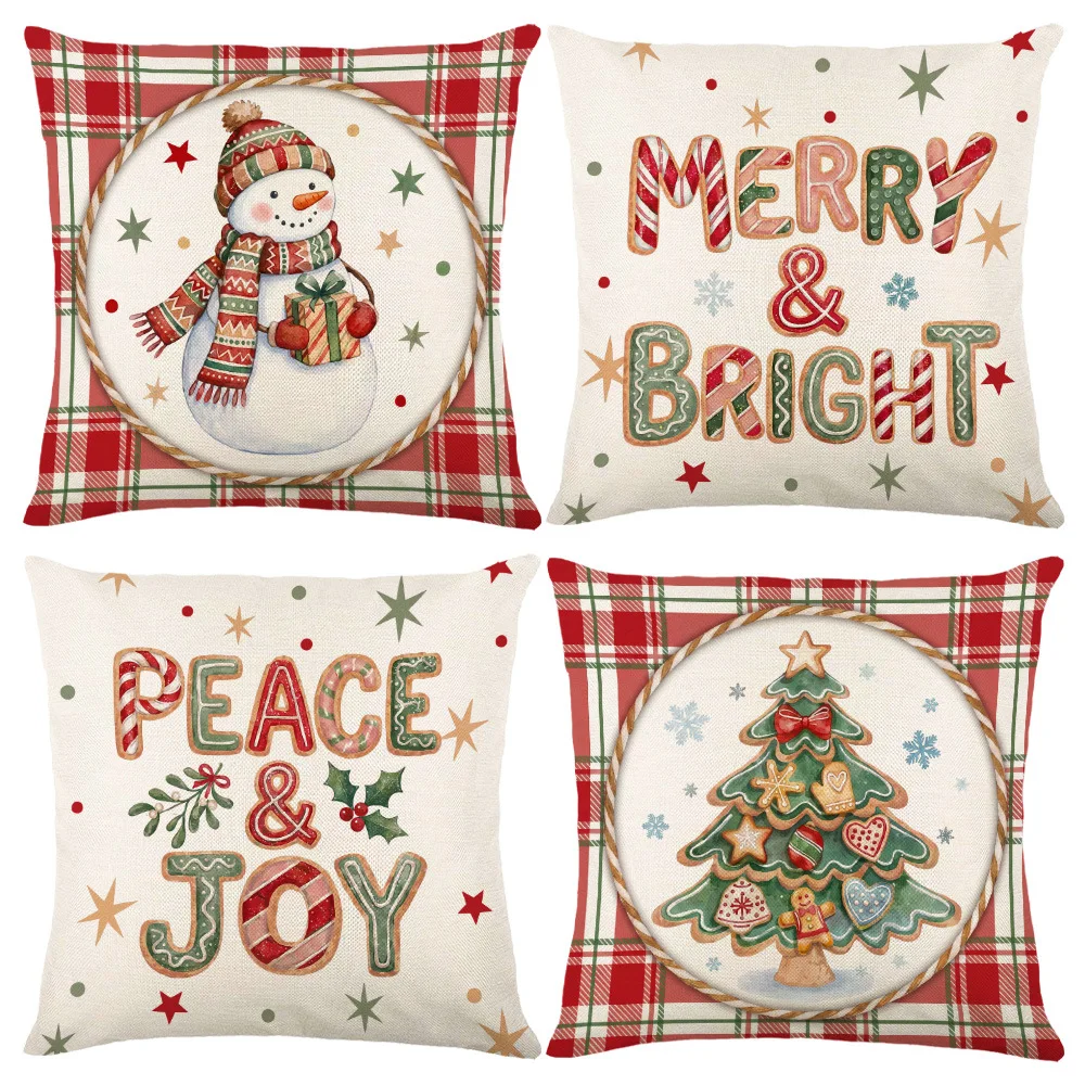 Christmas Linen Throw Pillows 4pcs 45x45cm, Suitable for Sofas,bedrooms,cars,and Home Holiday Decorations (without Inner Lining)