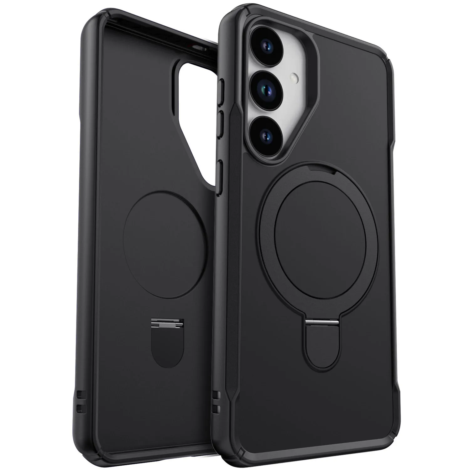 حافظة هاتف متينة لهاتف سامسونج جالاكسي A35 5G، غطاء حماية بمسند مغناطيسي مقاوم للصدمات، لون أسود