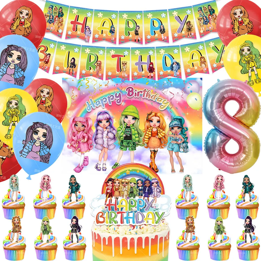 

Rainbow Doll High School Girl Y2K Style Theme Birthday Party Decor Balloon Music Background Cake Banner Girl Gift Wedding Home