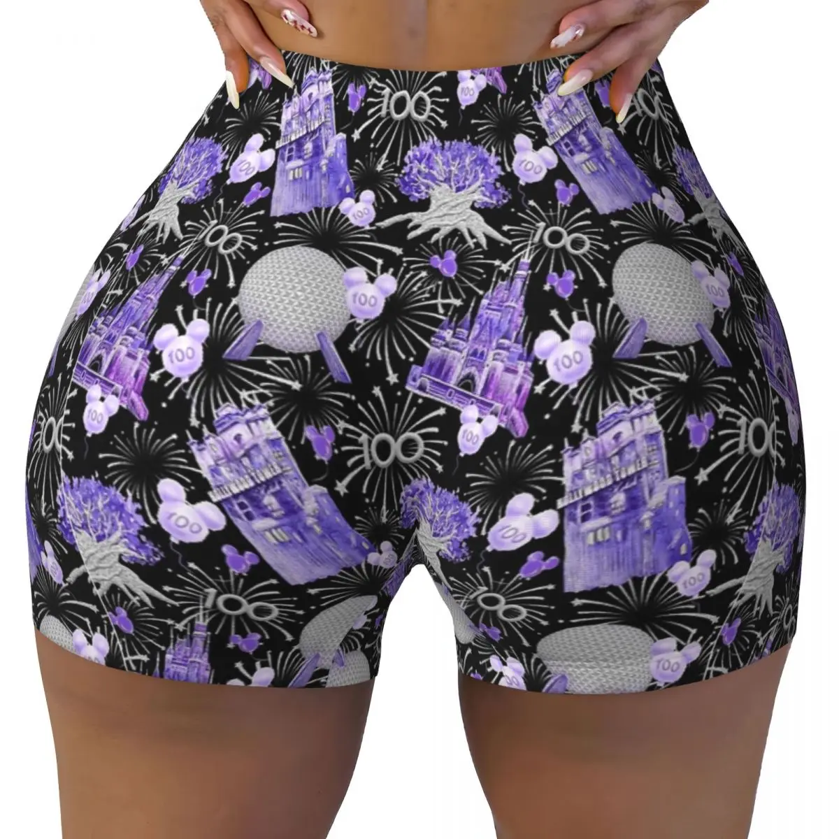 

WDC 100th Anniversary Quick Dried Yoga Tight Shorts Women's Mickey Fantasyland Castle Athletic Fitness Workout Gym Leggings