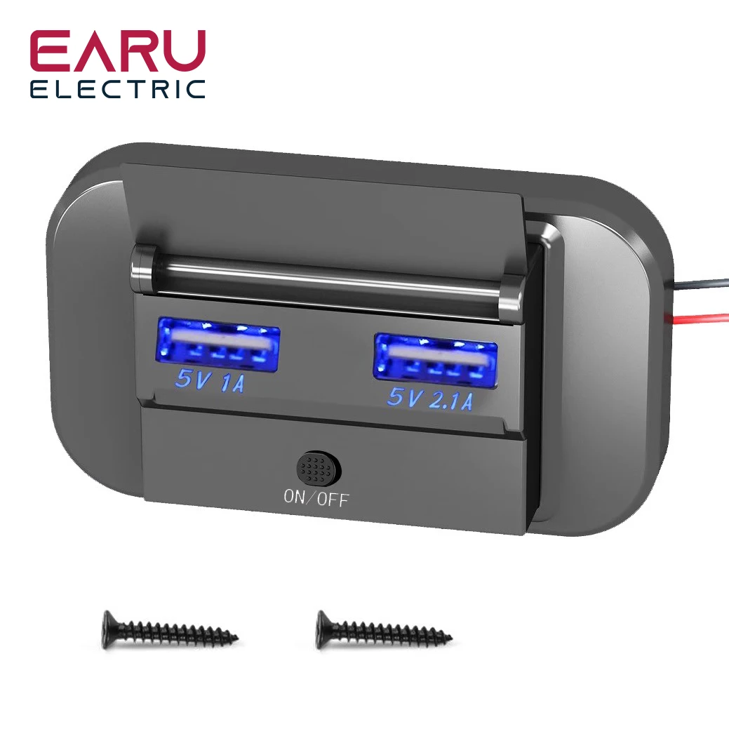 Earu Podwójna Ładowarka Samochodowa USB Gniazdo Adapter 5V/3.1A Szybka Ładowarka Samochodowa z Włącznikiem do Autokaru Kampera Łodzi Samochodu Ciężarowego Akcesoria Samochodowe